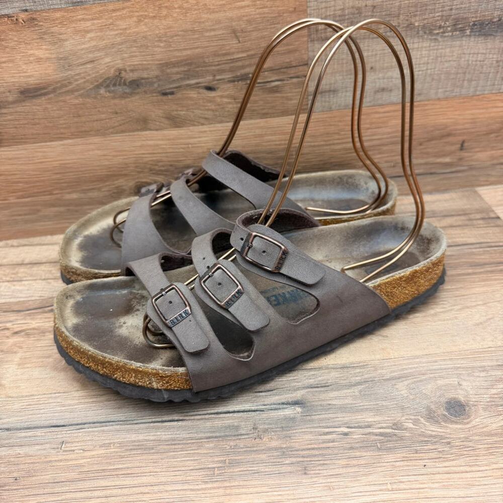 Birkenstock Florida Women’s L9 40Eu Brown Leather 3-Strap Buckle Sandals